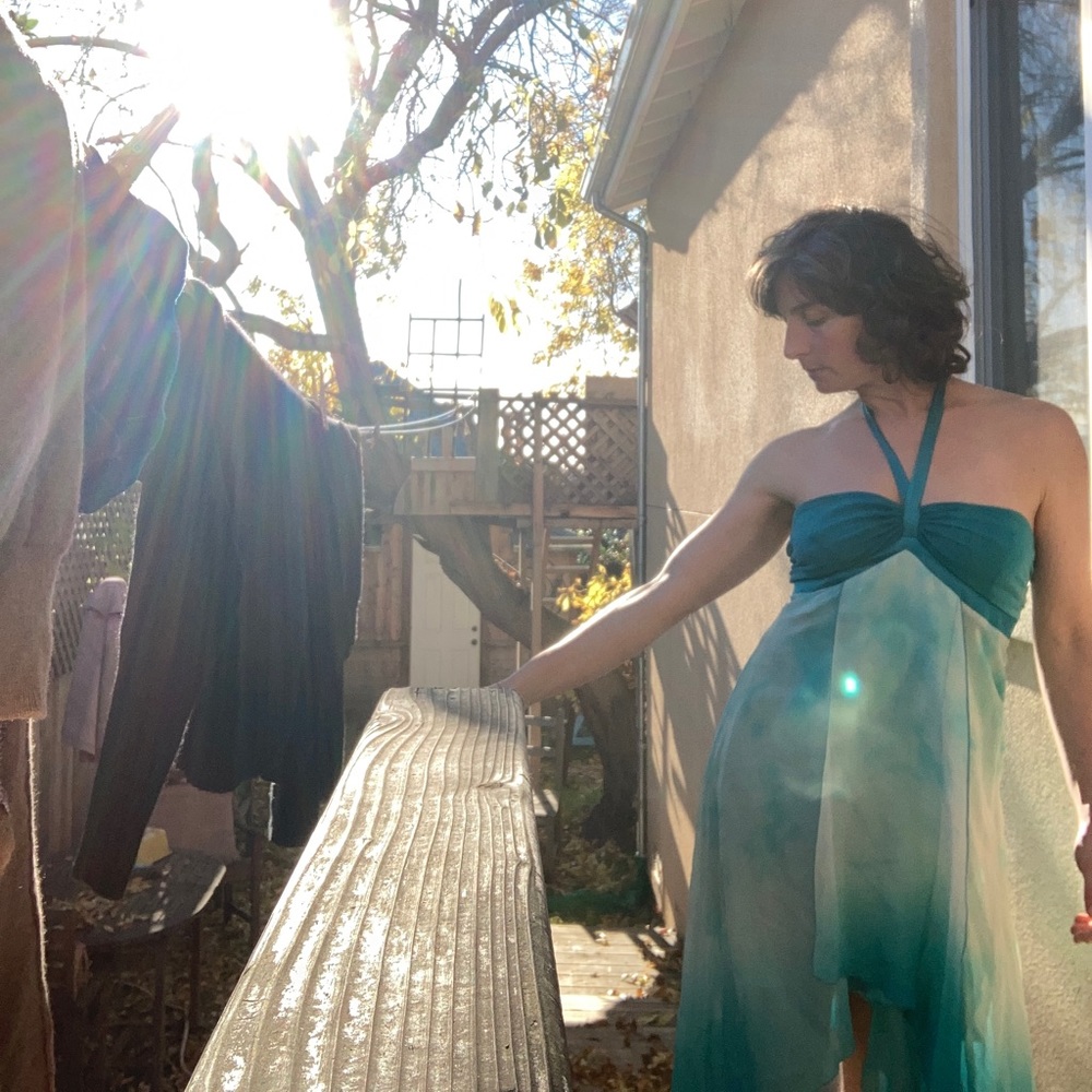 Vintage ‘90’s Y2K Bebe Halter Empire Waist Silk Midi Dress - Picture 2 of 7